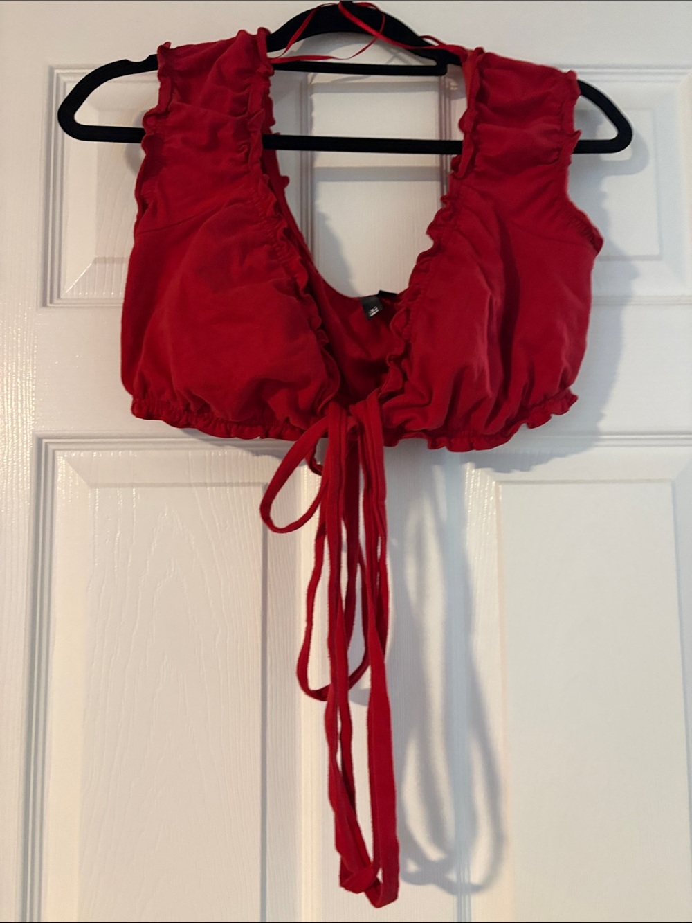 Garage Red Ruffle Tie-Front Bralette